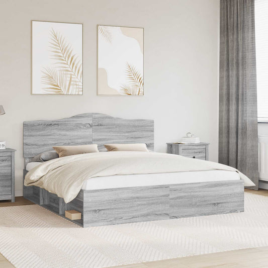 Bed Frame 200 x 200 cm Solid Pine Wood Length 200 cm Width 200 cm Grey sonoma