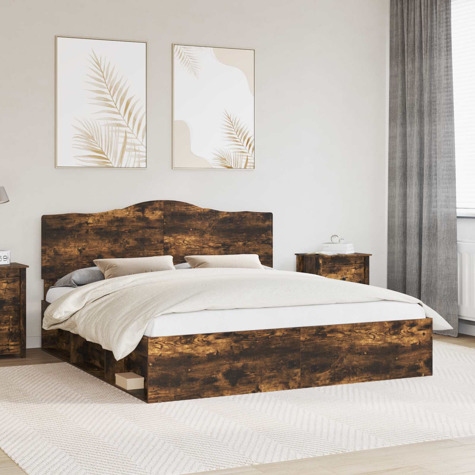 vidaXL Bed Frame Smoked Oak 180 x 200 cm Solid Pine Wood 1