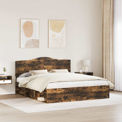 vidaXL Bed Frame Smoked Oak 180 x 200 cm Solid Pine Wood 3
