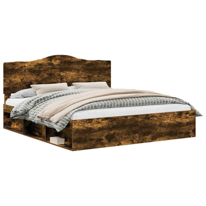 vidaXL Bed Frame Smoked Oak 180 x 200 cm Solid Pine Wood 2
