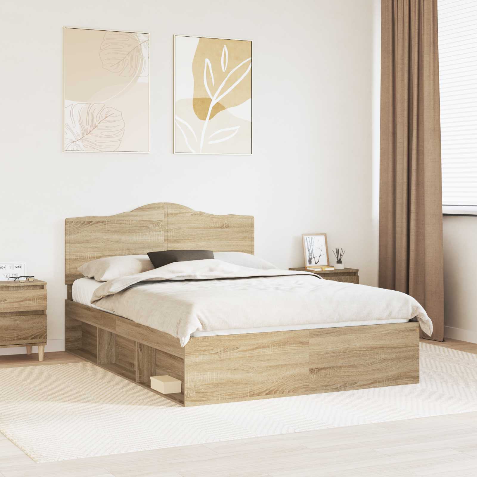 vidaXL Bed Frame with Headboard Sonoma 160 x 200 cm Solid Pine Wood 1