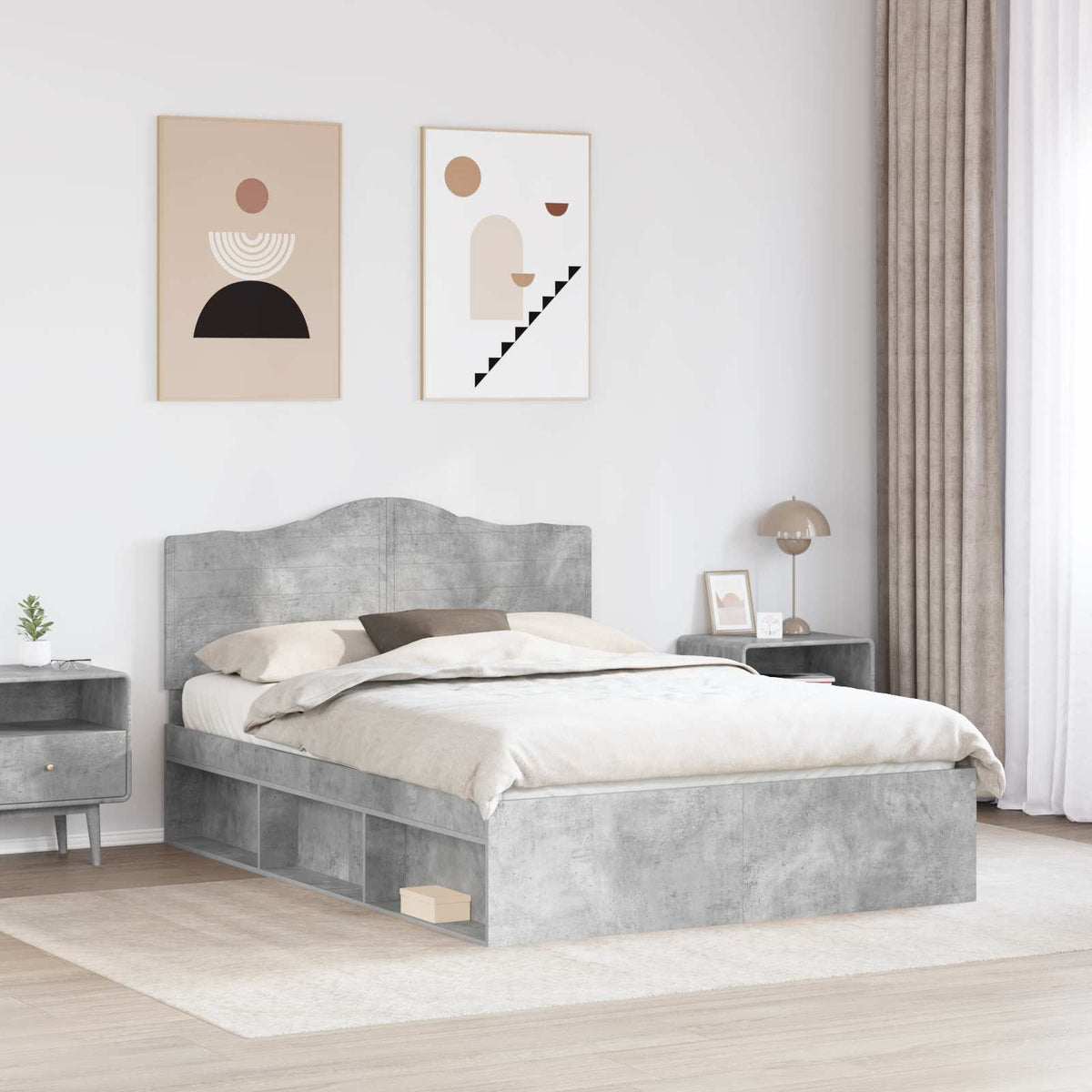 Bed Frame 160 x 200 cm Solid Pine Wood Length 200 cm Width 160 cm Concrete grey