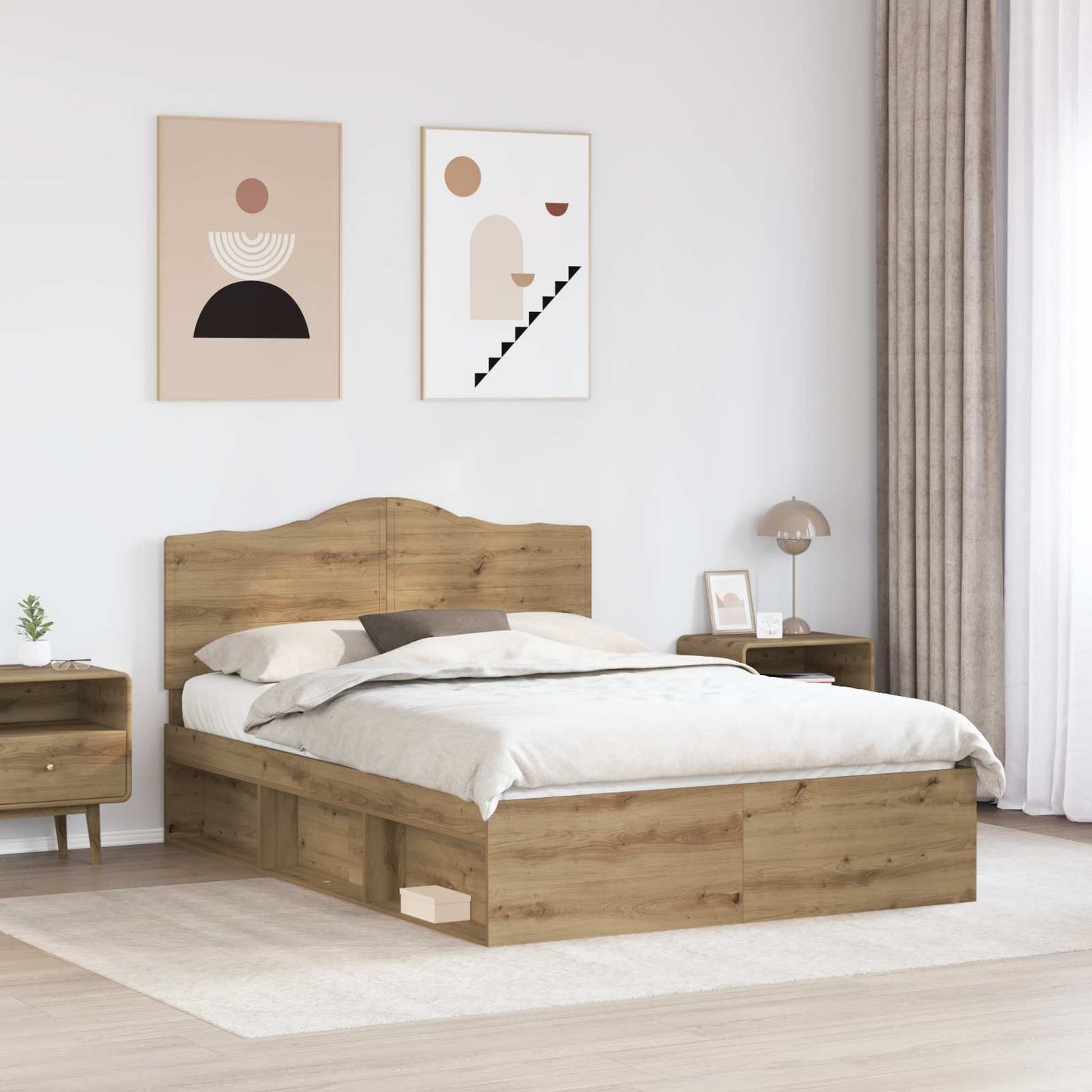 vidaXL Bed Frame Artisian Oak 140 x 190 cm Solid Pine Wood 3