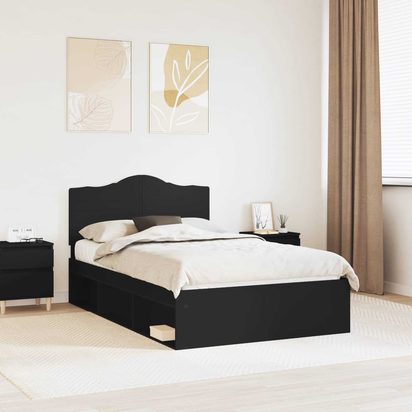 vidaXL Bed Frame with Headboard Black 135 x 190 cm Solid Pine Wood 1