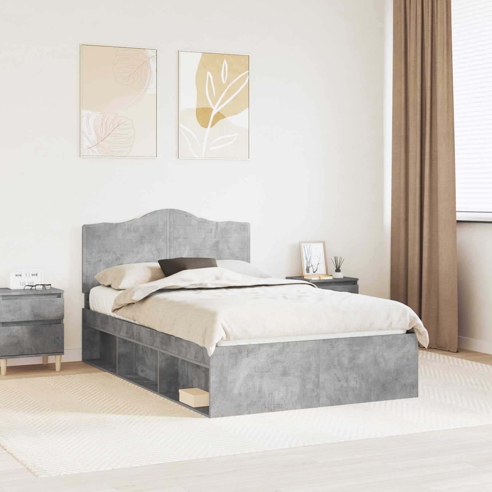 vidaXL Bed Frame Concerte Grey 135 x 190 cm Solid Pine Wood 1