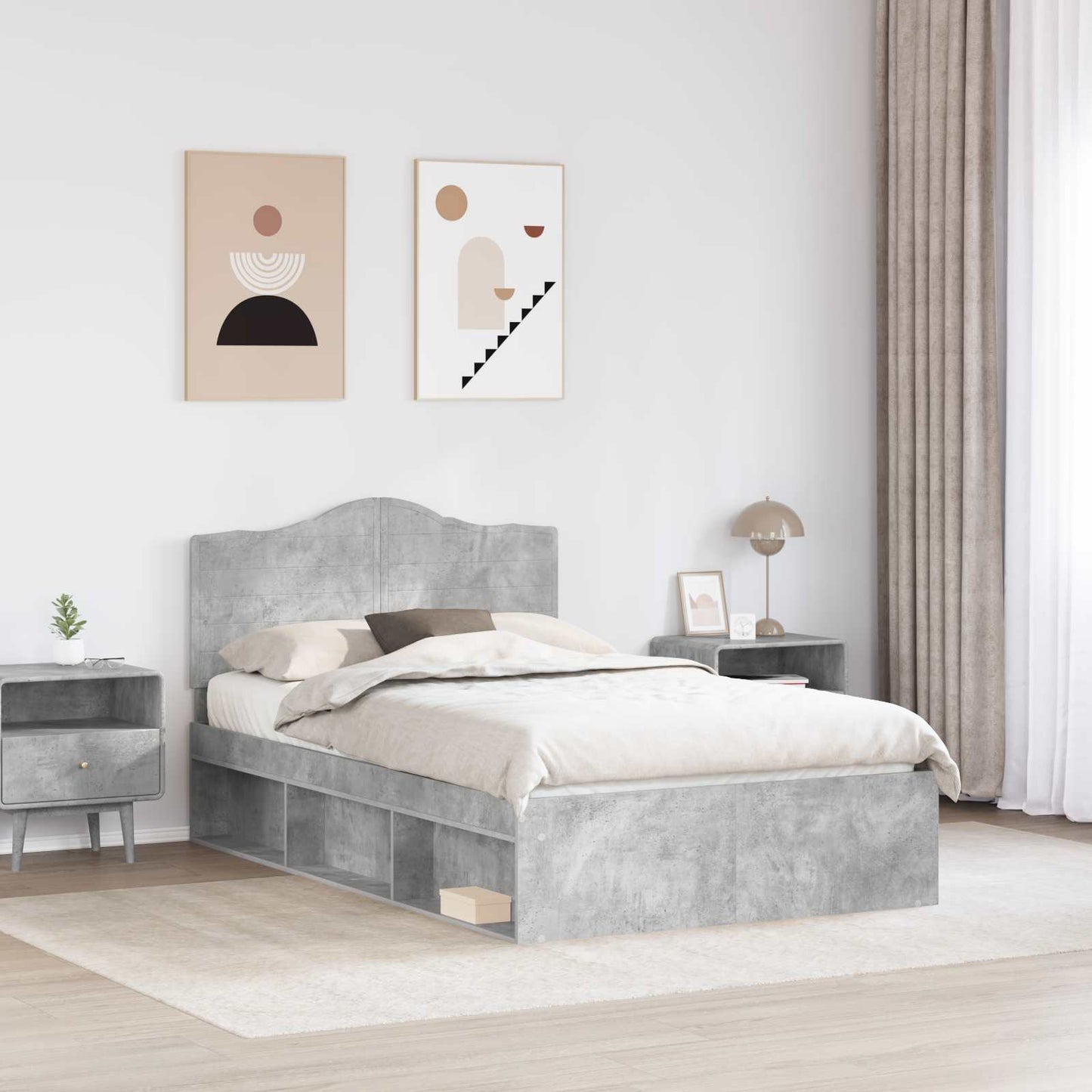 vidaXL Bed Frame Concerte Grey 135 x 190 cm Solid Pine Wood 3