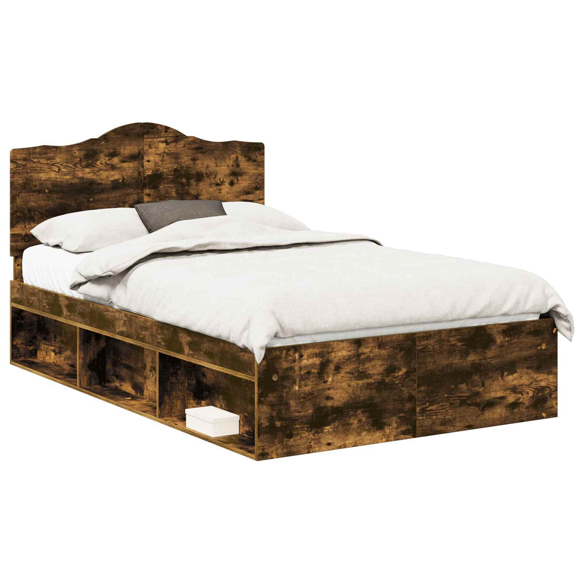 vidaXL Bed Frame Smoked Oak 135 x 190 cm Solid Pine Wood 2