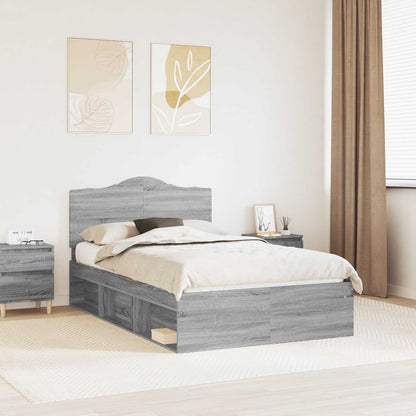 vidaXL Bed Frame Grey Sonoma 135 x 190 cm Solid Pine Wood 1
