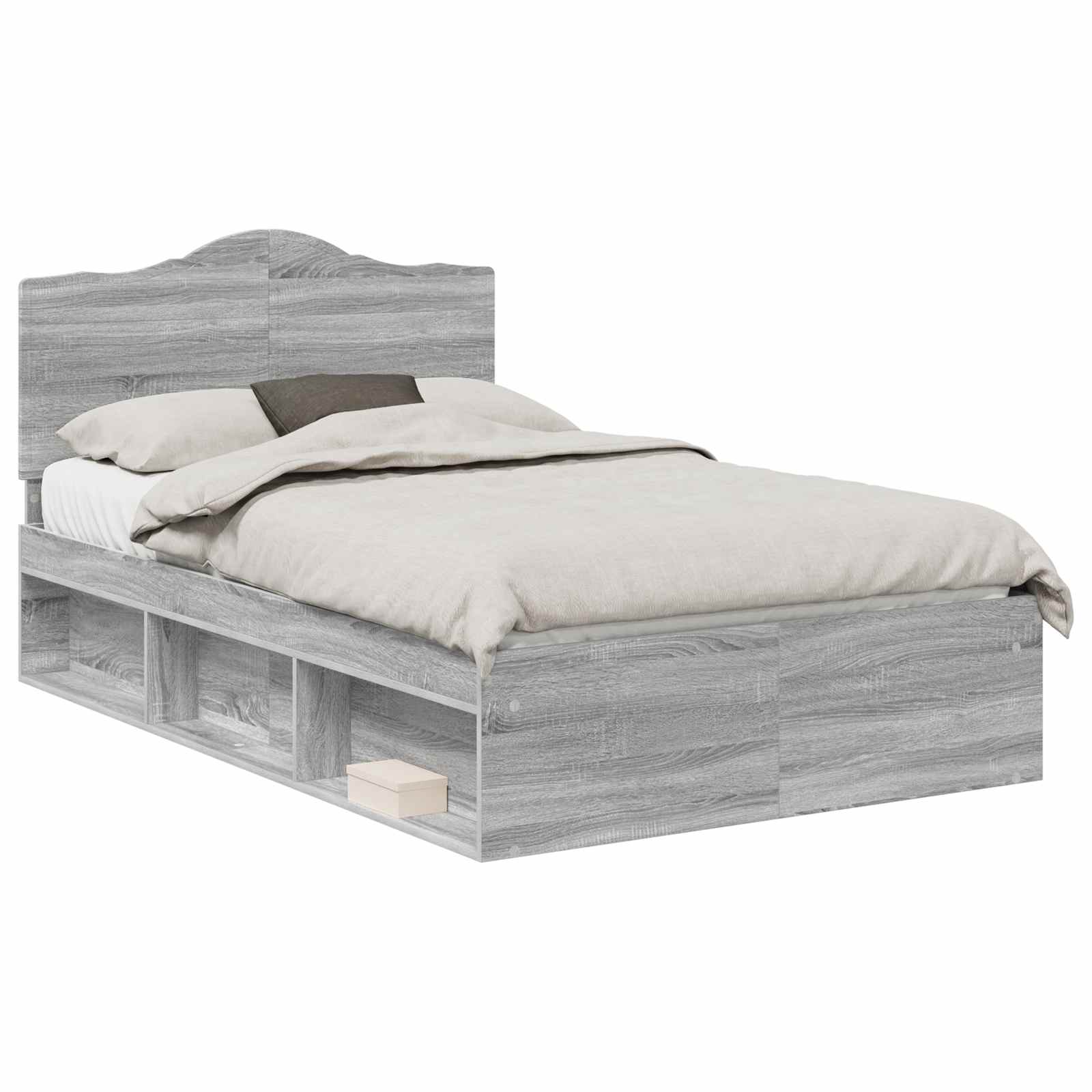 vidaXL Bed Frame Grey Sonoma 135 x 190 cm Solid Pine Wood 2