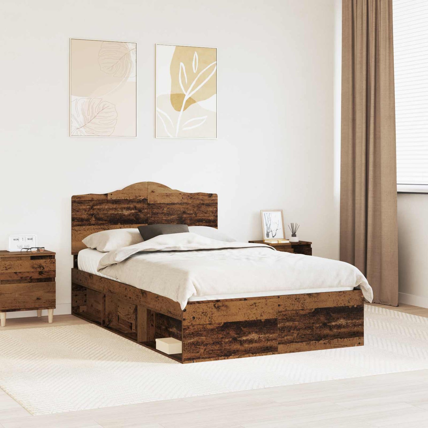 vidaXL Bed Frame with Headboard Old Wood 135 x 190 cm Solid Pine Wood 1