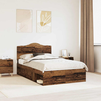 vidaXL Bed Frame with Headboard Old Wood 135 x 190 cm Solid Pine Wood 1