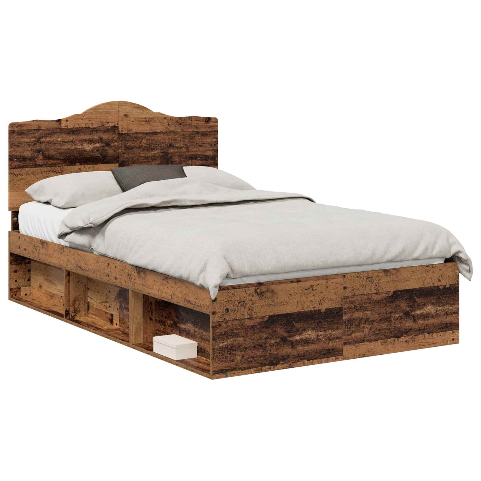 vidaXL Bed Frame with Headboard Old Wood 135 x 190 cm Solid Pine Wood 2