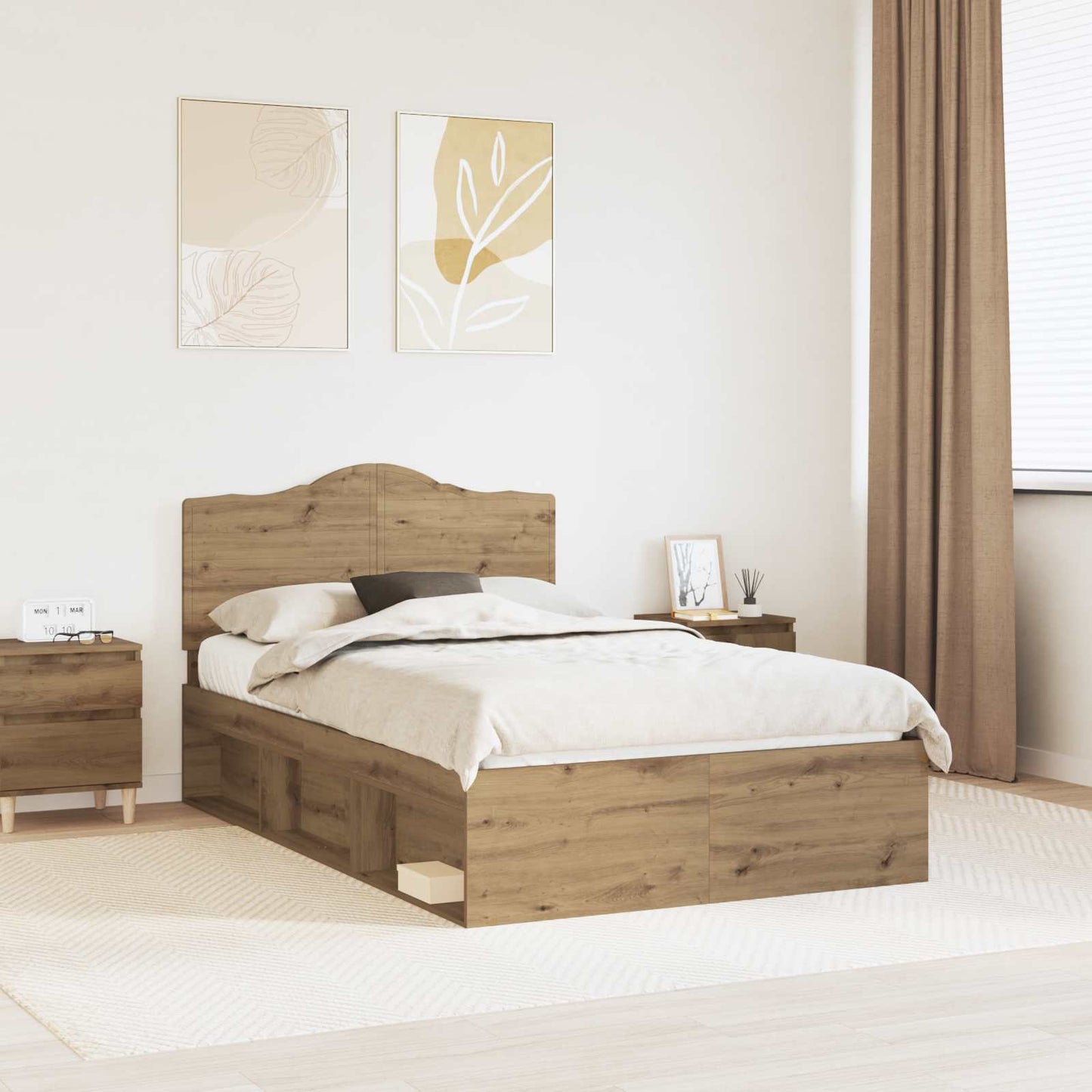 vidaXL Bed Frame Artisian Oak 135 x 190 cm Solid Pine Wood 1