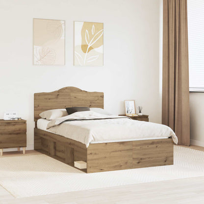 vidaXL Bed Frame Artisian Oak 135 x 190 cm Solid Pine Wood 1