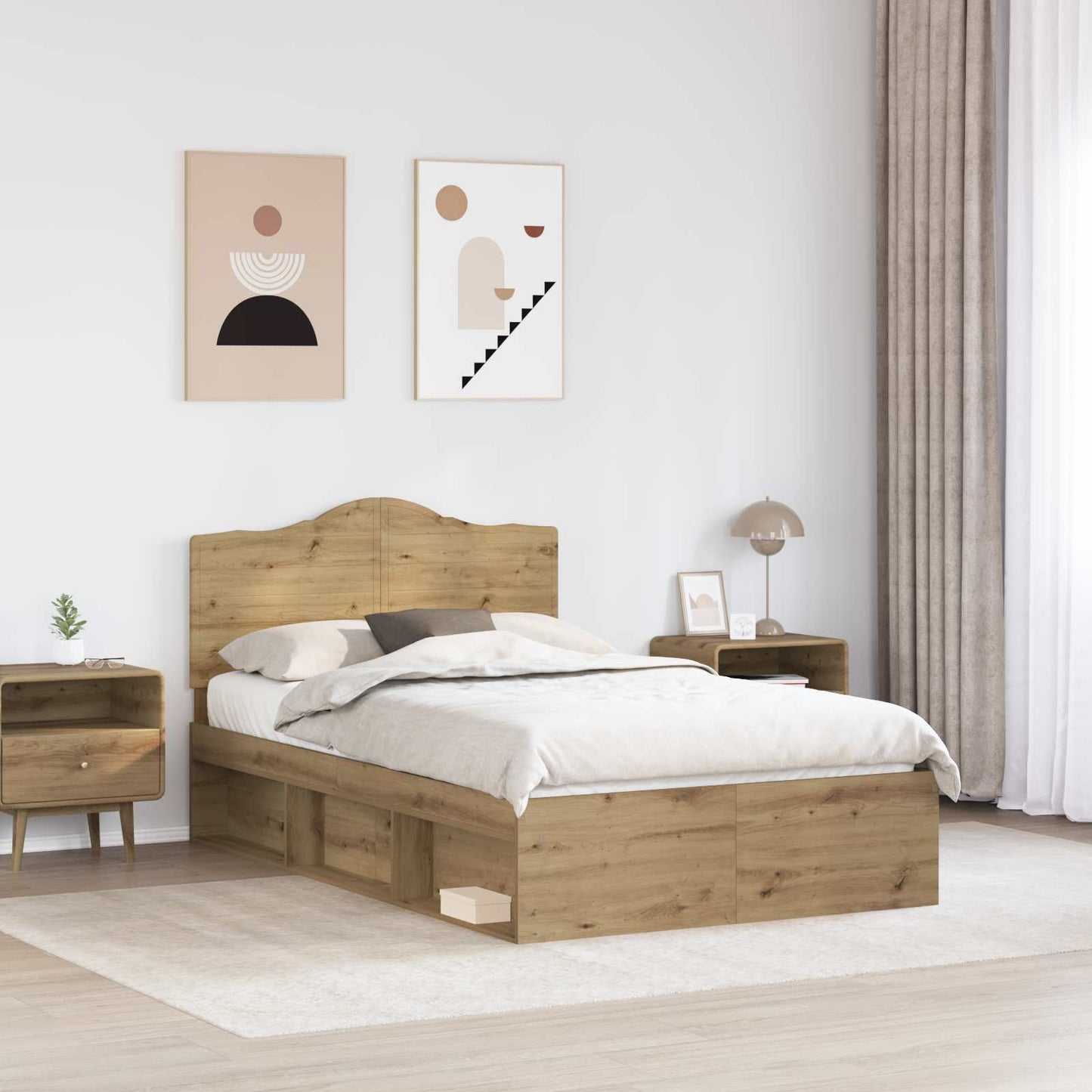 vidaXL Bed Frame Artisian Oak 135 x 190 cm Solid Pine Wood 3