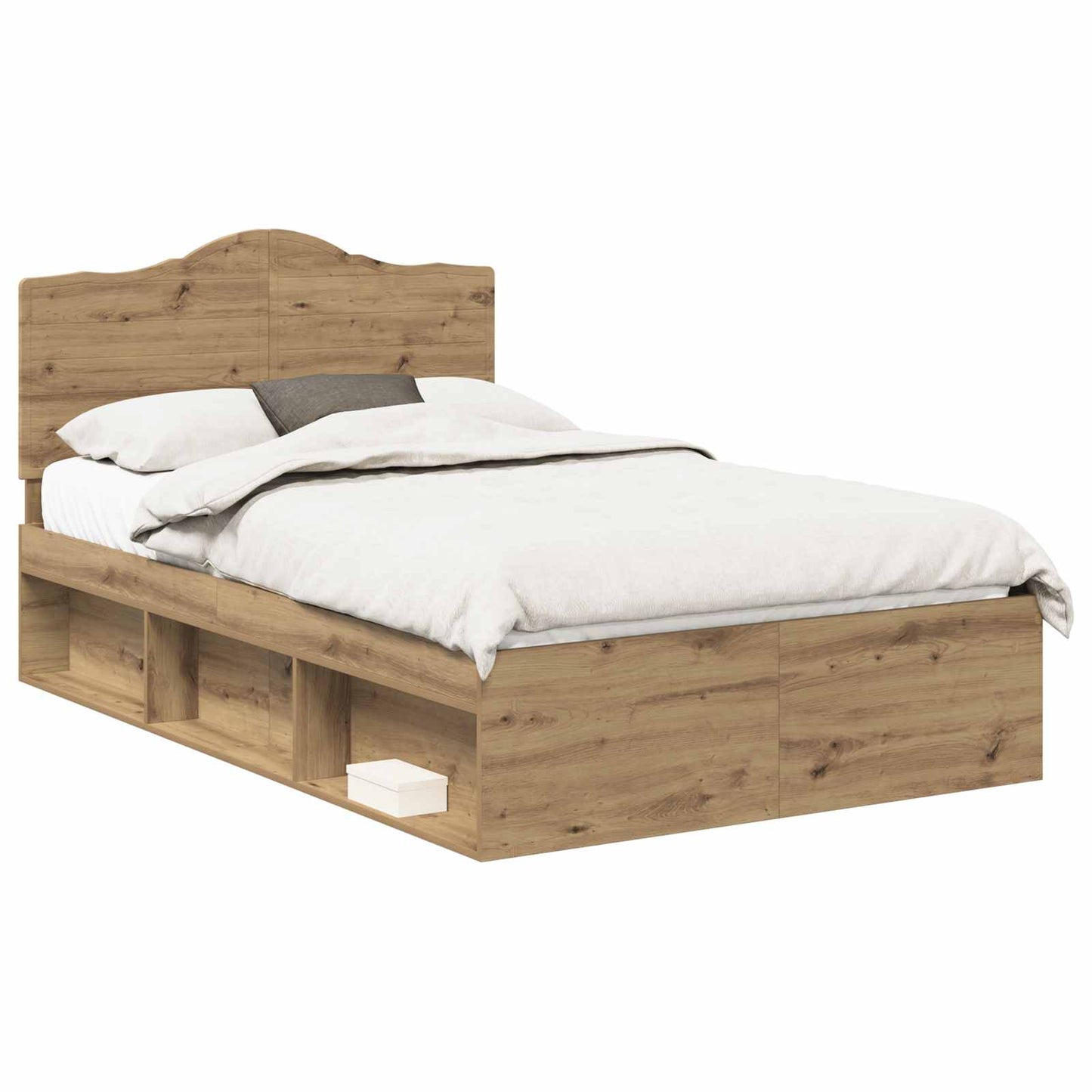 vidaXL Bed Frame Artisian Oak 135 x 190 cm Solid Pine Wood 2
