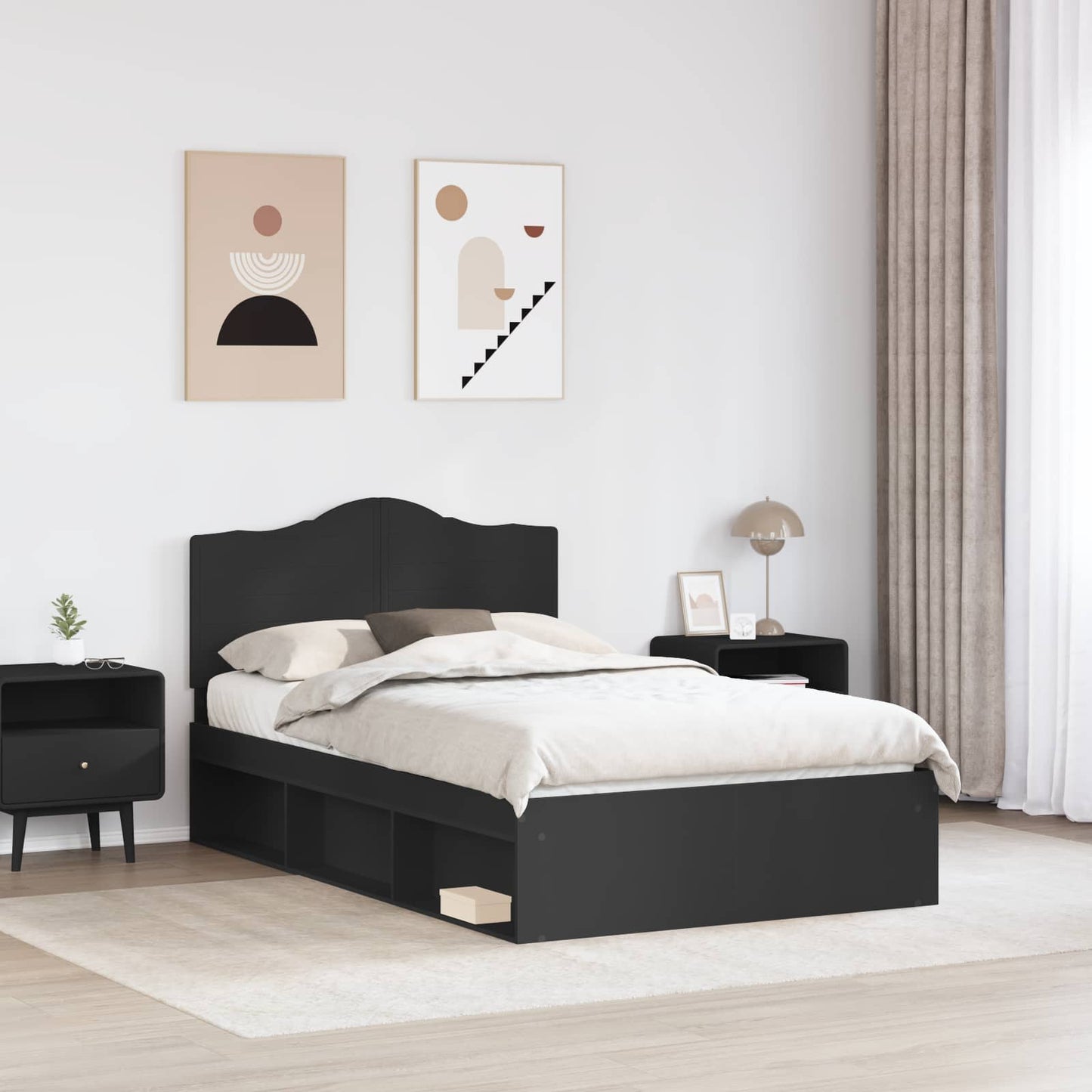 vidaXL Bed Frame with Headboard Black 120 x 200 cm Solid Pine Wood 3