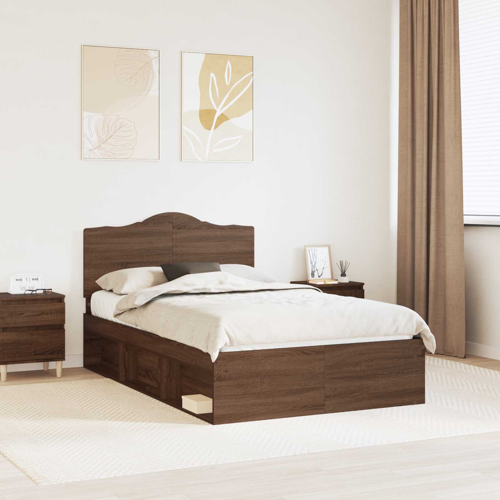 vidaXL Bed Frame with Headboard Brown Oak 120 x 200 cm Solid Pine Wood 1
