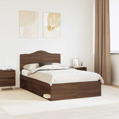 vidaXL Bed Frame with Headboard Brown Oak 120 x 200 cm Solid Pine Wood 1
