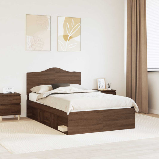 vidaXL Bed Frame with Headboard Brown Oak 120 x 200 cm Solid Pine Wood 1