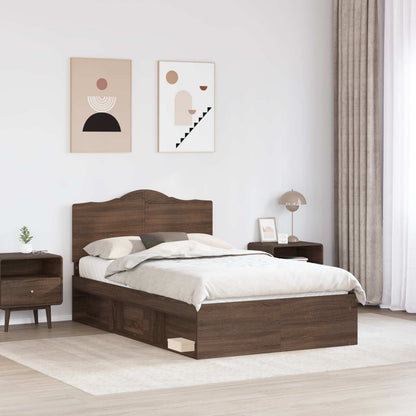 vidaXL Bed Frame with Headboard Brown Oak 120 x 200 cm Solid Pine Wood 3