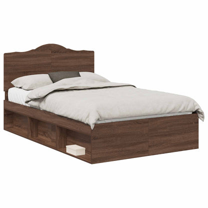vidaXL Bed Frame with Headboard Brown Oak 120 x 200 cm Solid Pine Wood 2