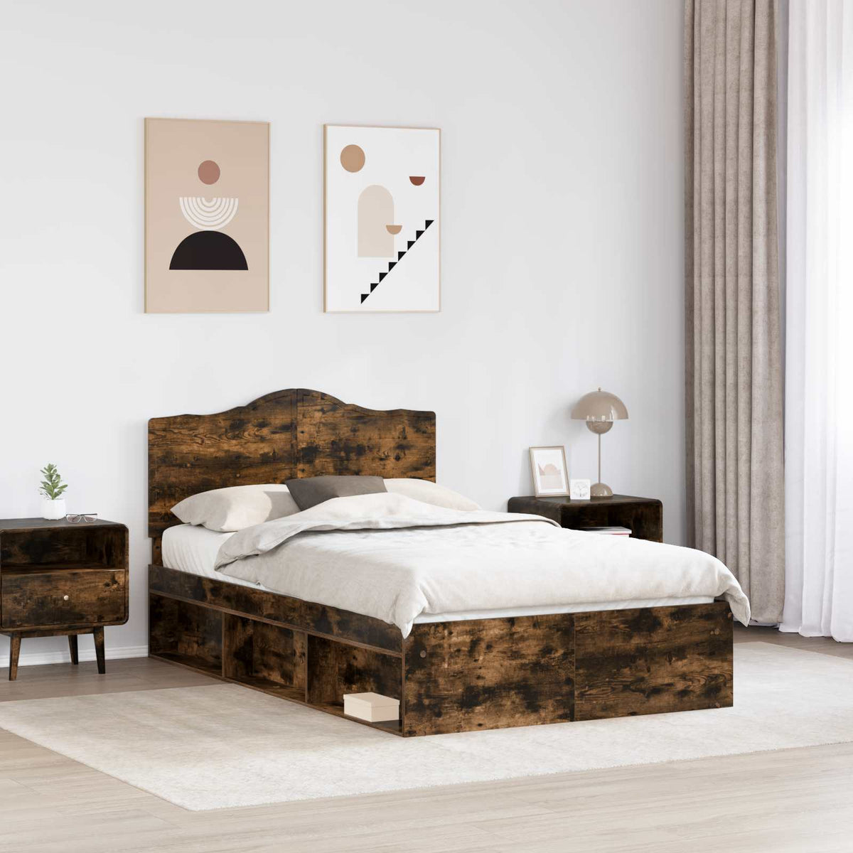 vidaXL Bed Frame Smoked Oak 120 x 190 cm Solid Pine Wood 3