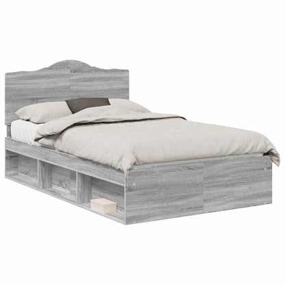 vidaXL Bed Frame Grey Sonoma 120 x 190 cm Solid Pine Wood 2