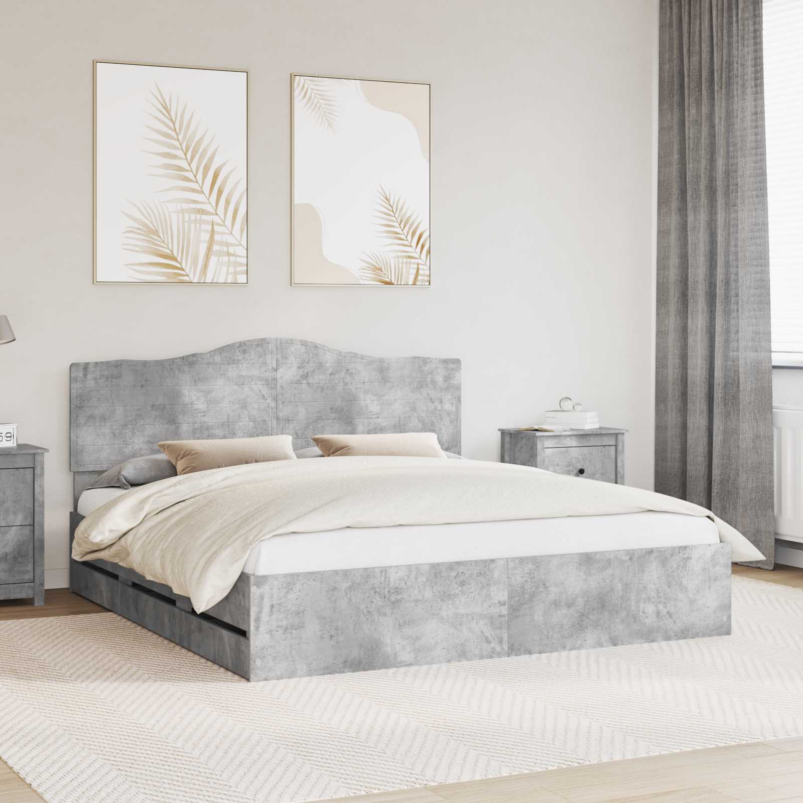 vidaXL Bed Frame with Drawer Concrete Grey 200 x 200 cm Engineer Wood 1
