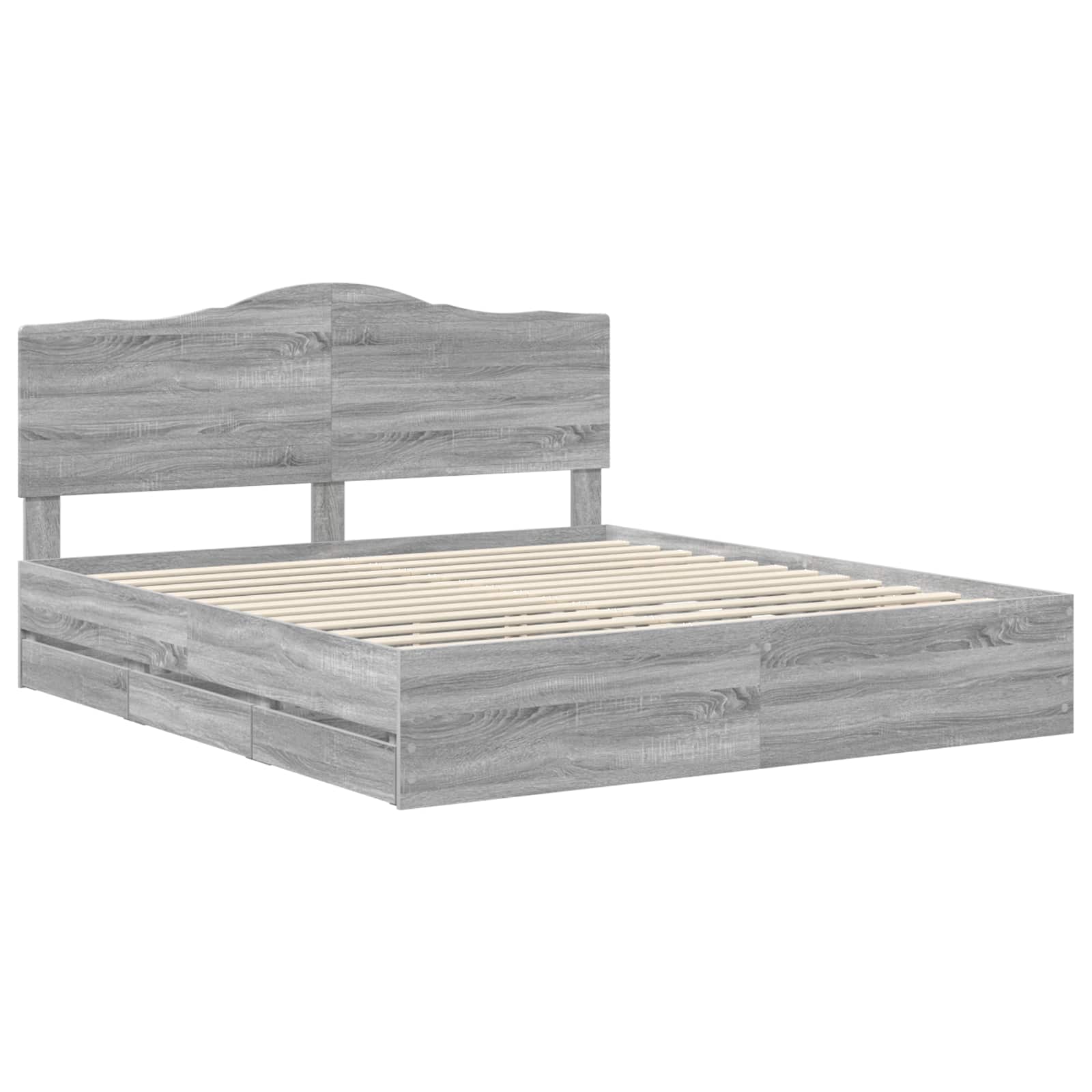 vidaXL Bed Frame with Drawer Grey Sonoma 200 x 200 cm Engineer Wood 4
