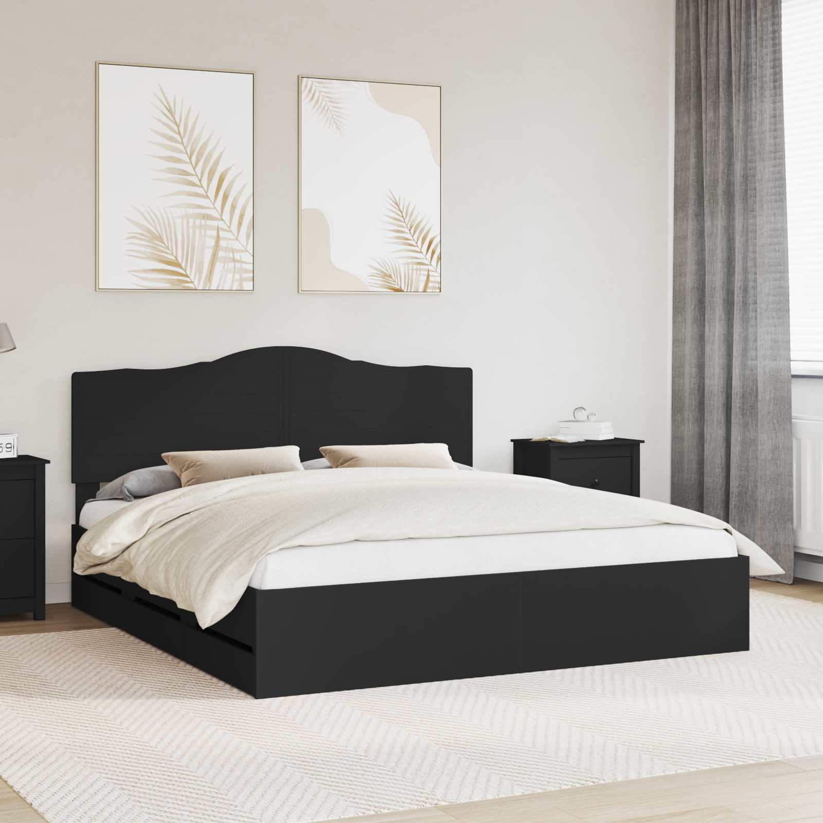 vidaXL Bed Frame with Drawer Black 180 x 200 cm Engineer Wood 1
