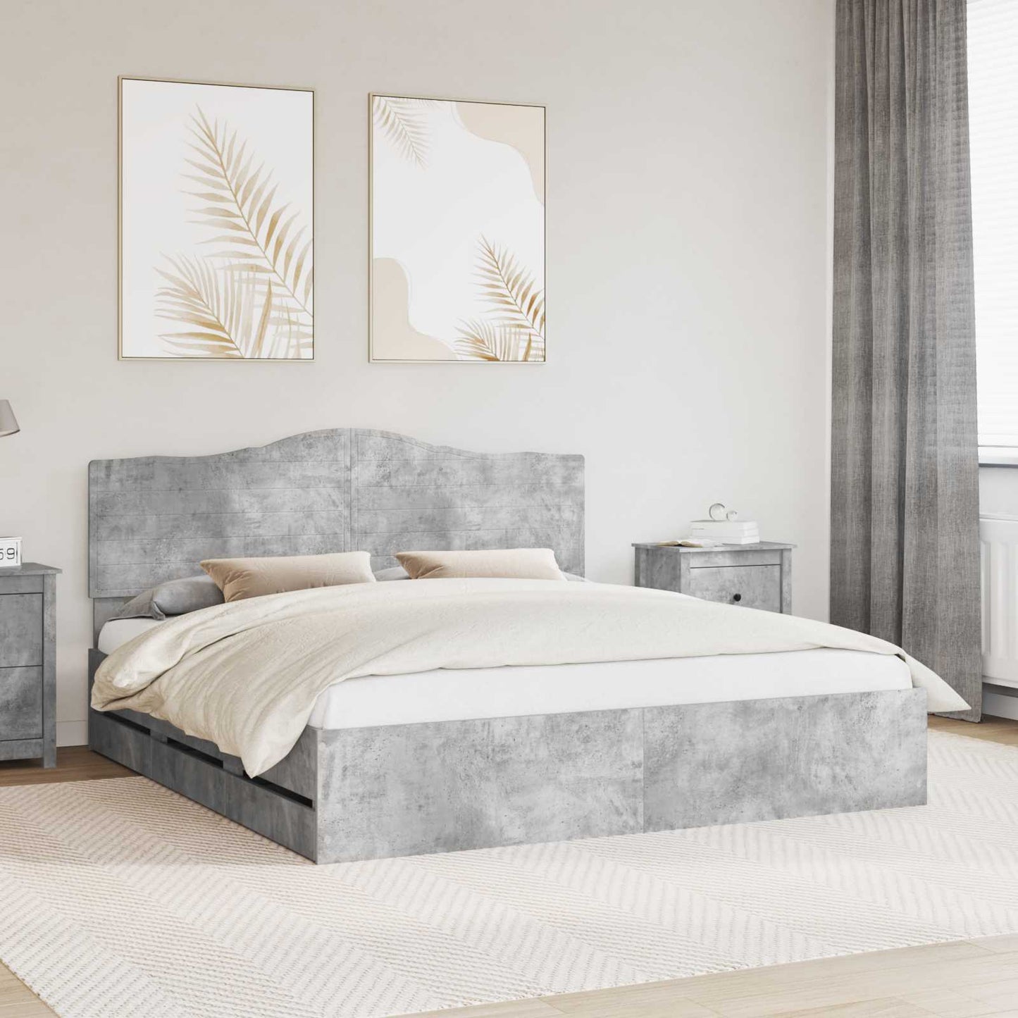 vidaXL Bed Frame with Drawer Concrete Grey 180 x 200 cm Engineer Wood 1
