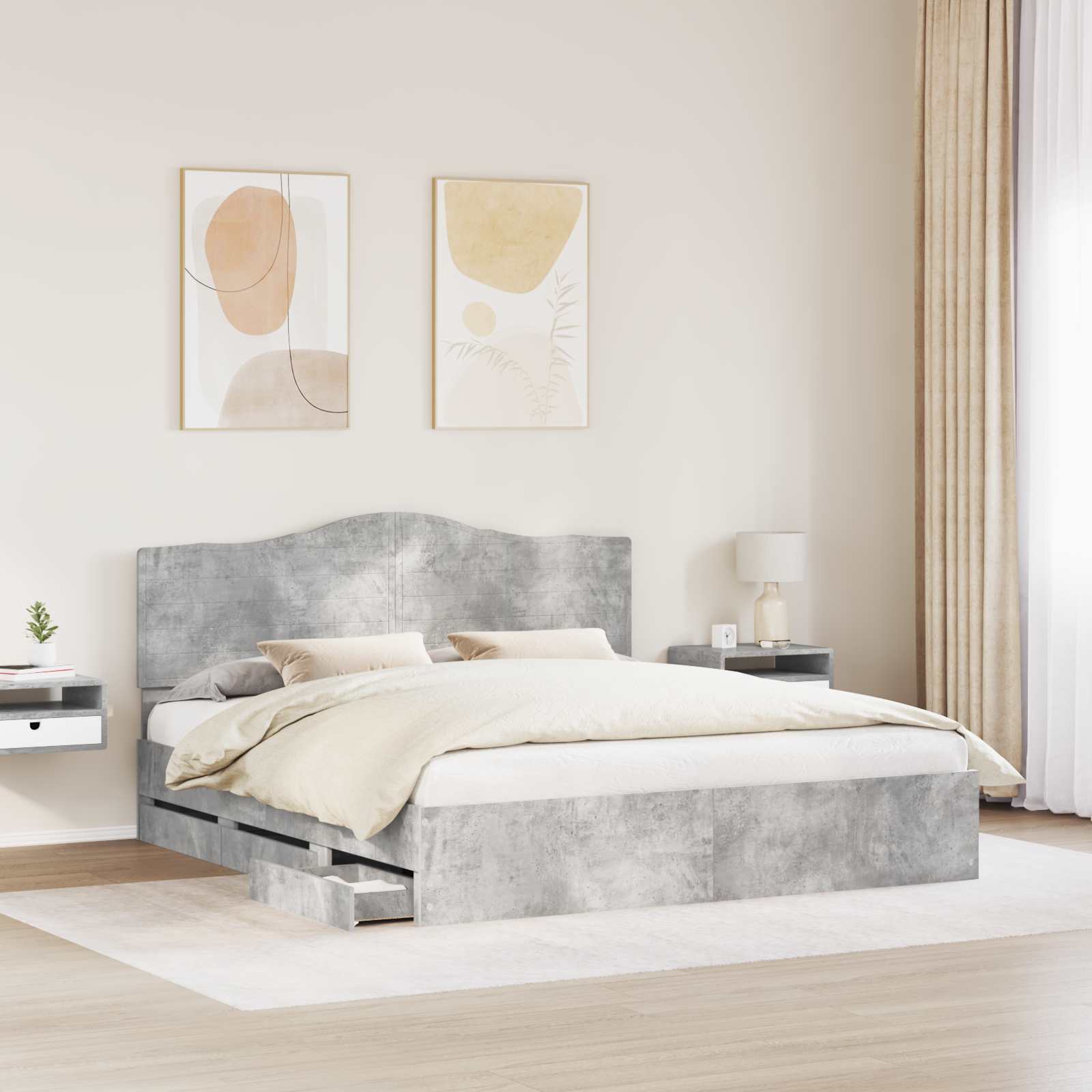 vidaXL Bed Frame with Drawer Concrete Grey 180 x 200 cm Engineer Wood 3