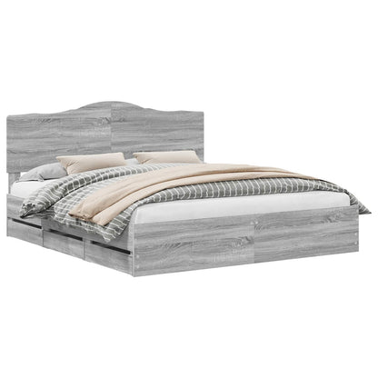 vidaXL Bed Frame with Drawer Grey Sonoma 180 x 200 cm Engineer Wood 2