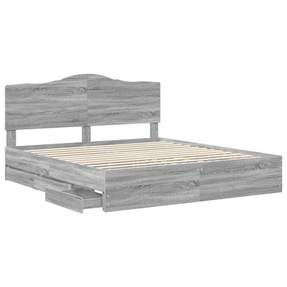 vidaXL Bed Frame with Drawer Grey Sonoma 180 x 200 cm Engineer Wood 5