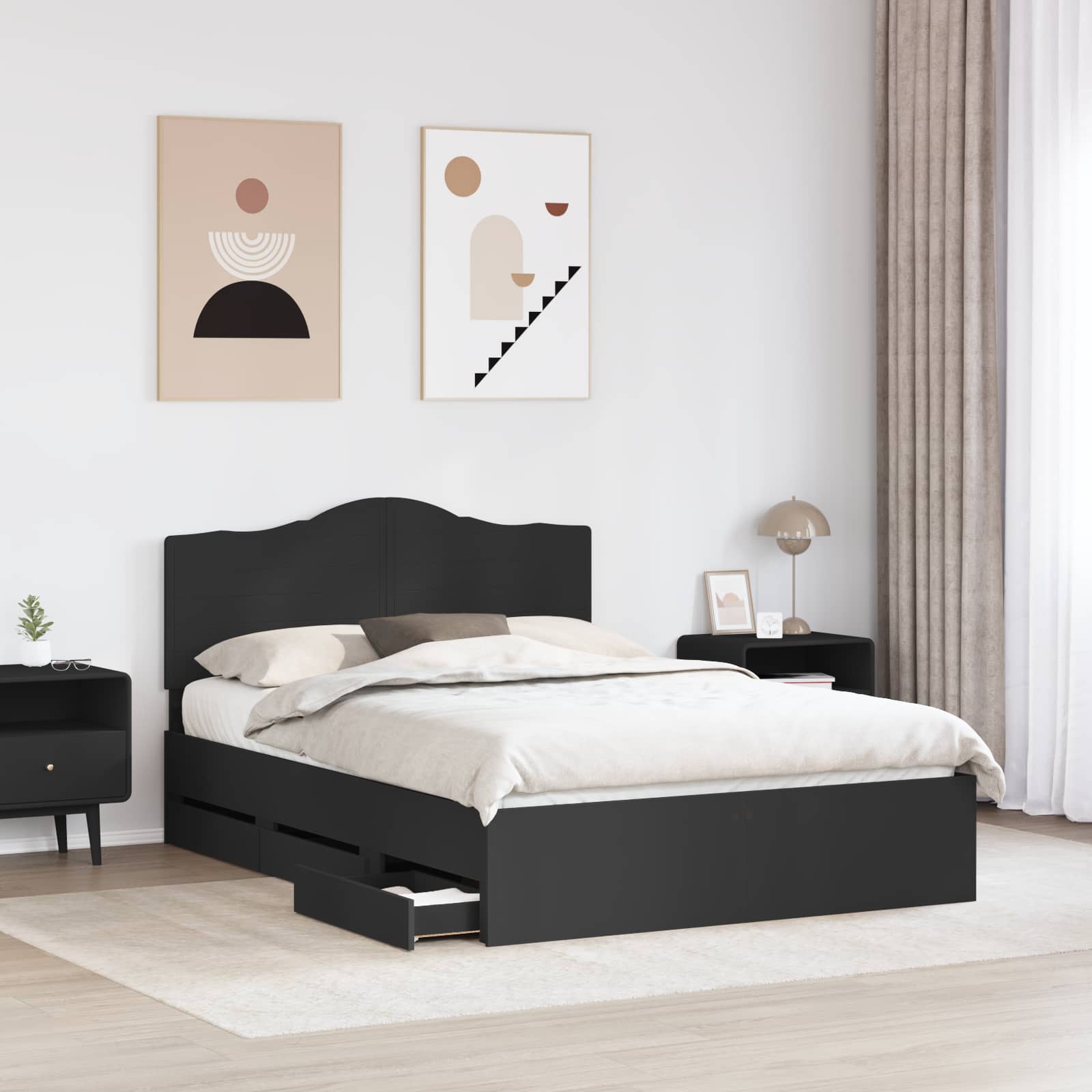 vidaXL Bed Frame with Drawer Black 160 x 200 cm Engineer Wood 3