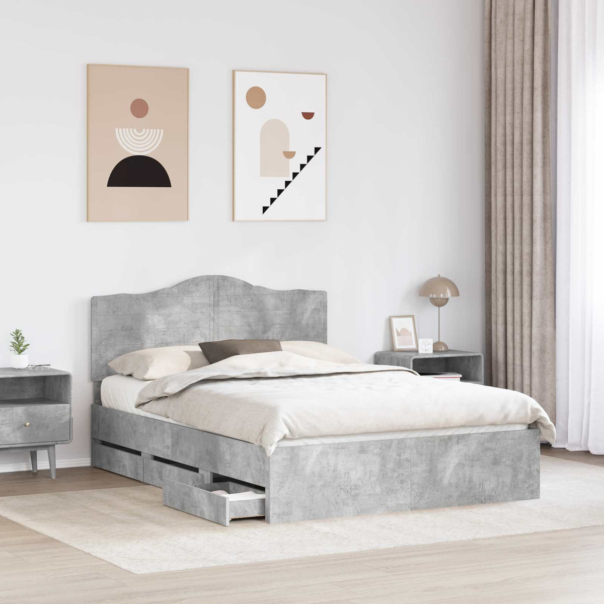 Bed Frame with Drawer Engineer Wood Length 200 cm Concrete grey 160 cm