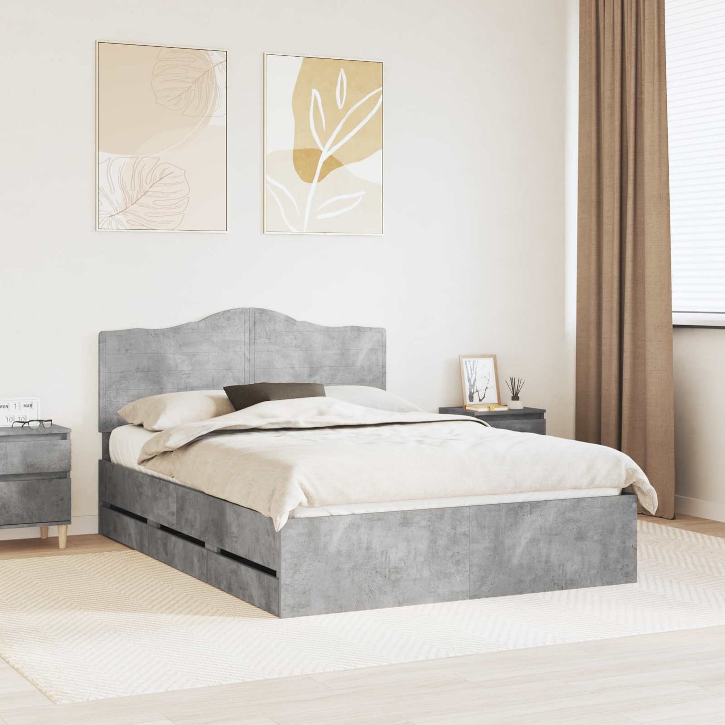 vidaXL Bed Frame with Drawer Concrete Grey 140 x 200 cm Engineer Wood 1