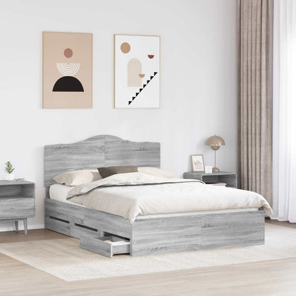 vidaXL Bed Frame with Drawer Grey Sonoma 140 x 200 cm Engineer Wood 3