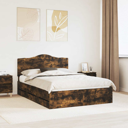 vidaXL Bed Frame with Drawer Smoked Oak 140 x 190 cm Engineer Wood 1