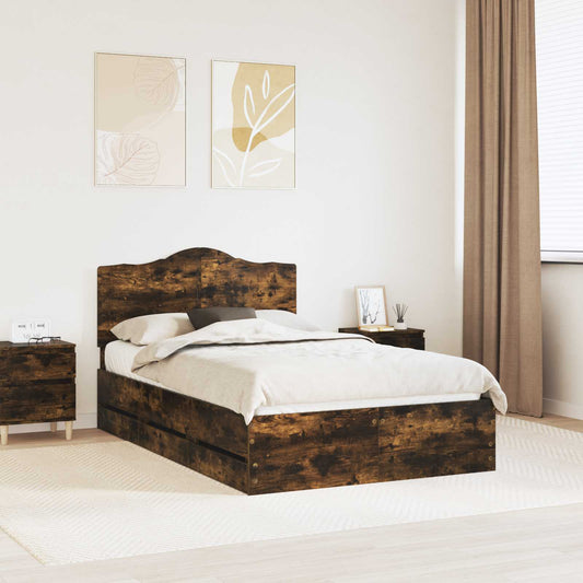 vidaXL Bed Frame with Drawer Smoked Oak 120 x 200 cm Engineer Wood 1