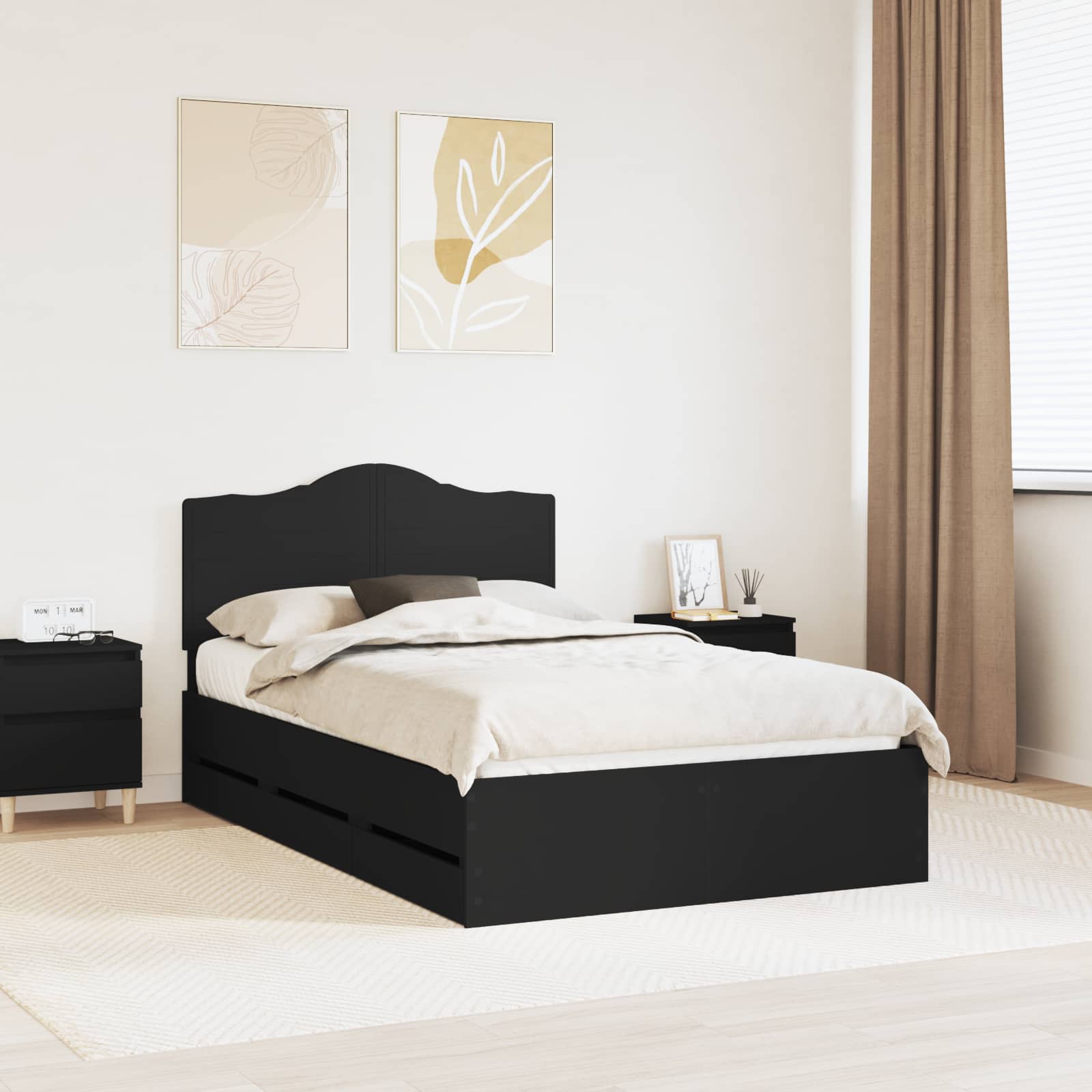 vidaXL Bed Frame with Drawer Black 120 x 190 cm Engineer Wood 1