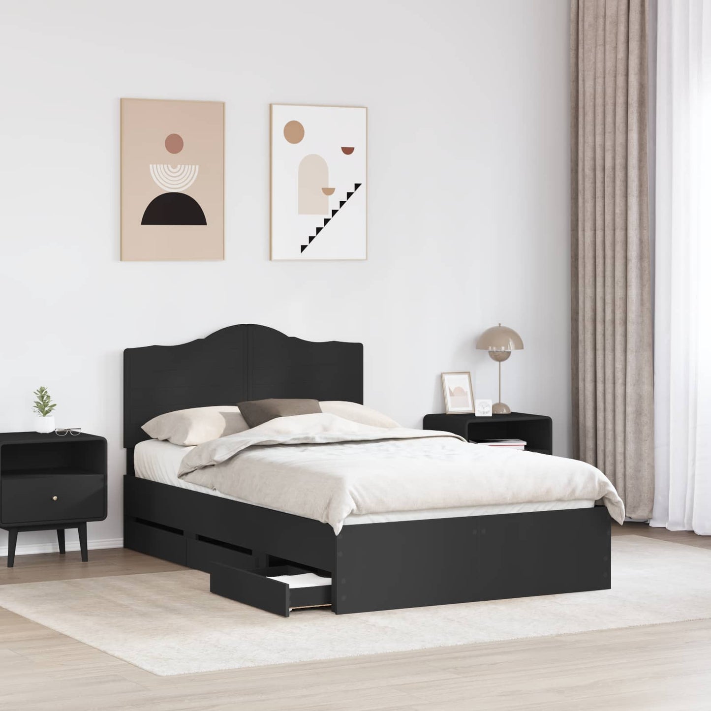 vidaXL Bed Frame with Drawer Black 120 x 190 cm Engineer Wood 3