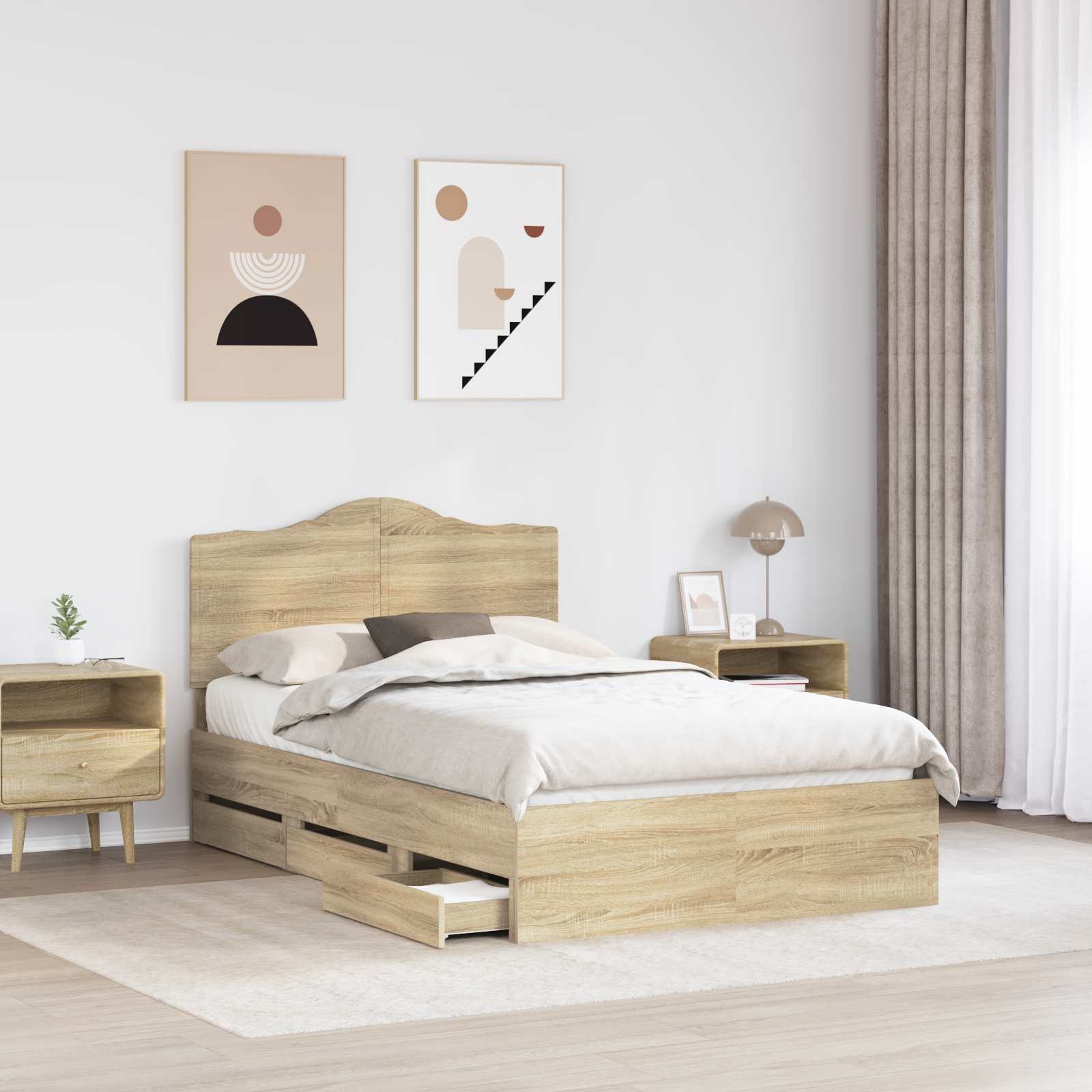 vidaXL Bed Frame with Drawer Sonoma Oak 120 x 190 cm Engineer Wood 3