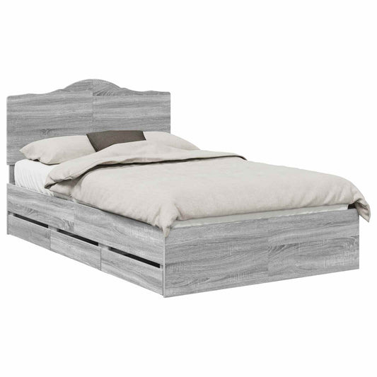 vidaXL Bed Frame with Drawer Grey Sonoma 120 x 190 cm Engineer Wood 2