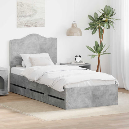 vidaXL Bed Frame with Drawer Engineer Wood Length 200 cm Concrete grey