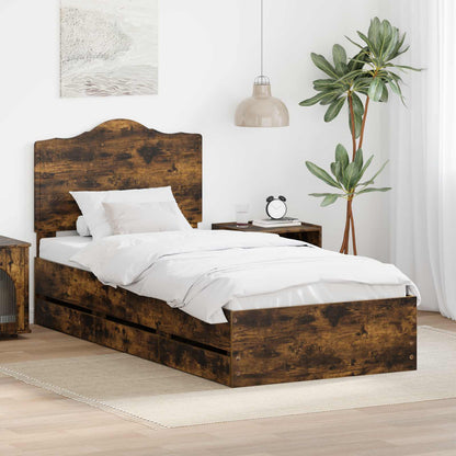 Bed Frame with Drawer Engineer Wood Length 200 cm Smoked Oak 90 cm