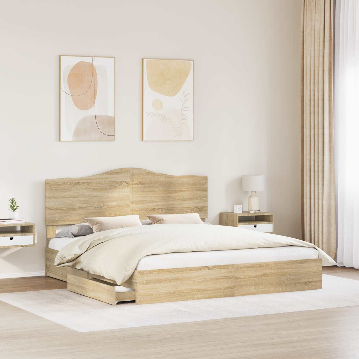 vidaXL Storage Bed with Drawer Sonoma Oak 180 x 200 cm Engineered Wood 3