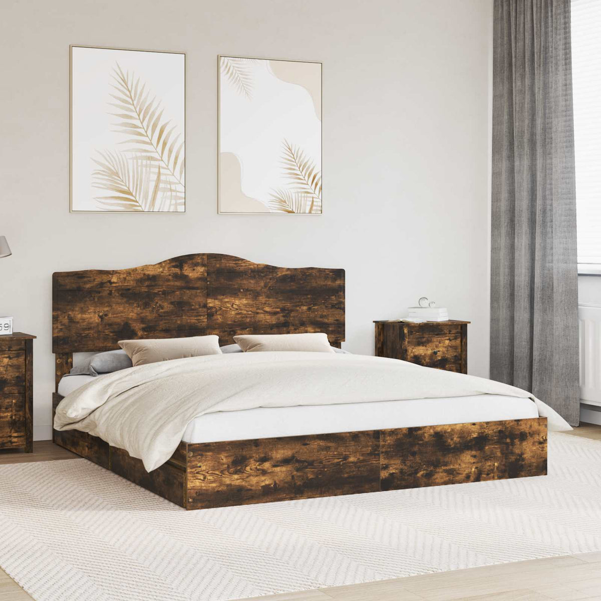 vidaXL Storage Bed with Drawer Smoked Oak 180 x 200 cm Engineered Wood 1