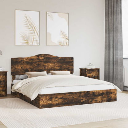 vidaXL Storage Bed with Drawer Smoked Oak 180 x 200 cm Engineered Wood 1